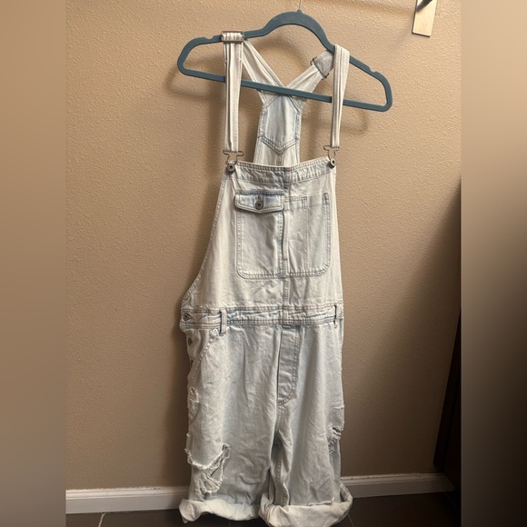 H&M X COACHELLA COLLAB Blue Denim Short Bib Overalls Shortalls Farmhouse Size XL - Picture 13 of 17